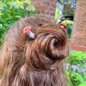 goblincore hair pins, cosplay hair accessories, snail and mushroom hair pins