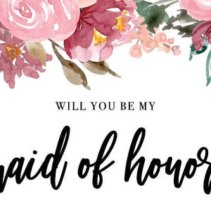 Will You Be My Maid of Honor Card 4x6 Instant Download