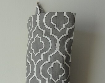 Grocery Bag Holder, Plastic Bag Dispenser, Kitchen Organizer, Pantry Storage, Gray and White Lattice Reusable Bag