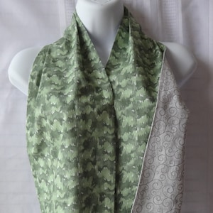 Adult Bib for a Woman, Reversible Green and Silver Gray Dignity Dining Scarf, Senior Dignity Clothing Protector