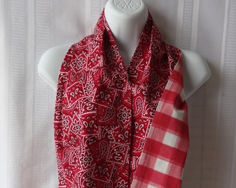 Adult Bib for a Woman, Reversible Dignity Dining Scarf, Red-White Plaid and Red Kerchief, Senior Dignity Dining Clothing Protector
