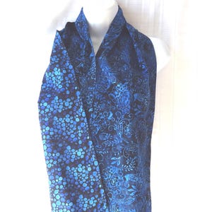 Adult Bib for a Woman, Reversible Dignity Dining Scarf, Blue and Black Batik Bib, Senior Dignity Dining Clothing Protector