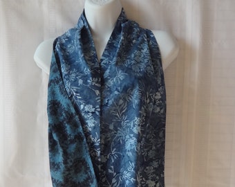 Adult Bib for a Woman, Reversible Dignity Dining Scarf, Blue Batik Floral Clothing Protector, Senior Dignity Dining Bib