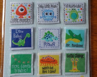 Baby Boutique Sew On Labels - Dinosaurs and Space Aliens