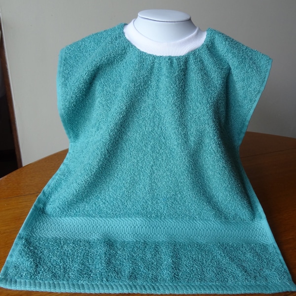 Toddler and Baby Bibs, Teal Pullover Towel Bib, Ribbed Neck Bib with Optional Waterproof Front Panel