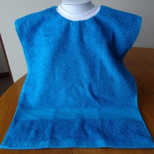 Bright Blue Pullover Towel Bib: Absorbent Cotton With Black or White Ribbed Neck