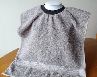 Toddler and Baby Bibs, Gray Pullover Towel Bib, Ribbed Neck Bib with Optional Waterproof Front Panel