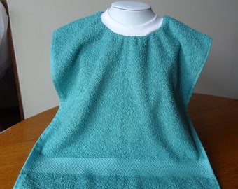 Toddler and Baby Bibs, Teal Pullover Towel Bib, Ribbed Neck Bib with Optional Waterproof Front Panel