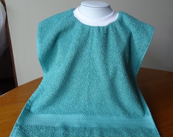 Toddler and Baby Bibs, Teal Pullover Towel Bib, Ribbed Neck Bib with Optional Waterproof Front Panel