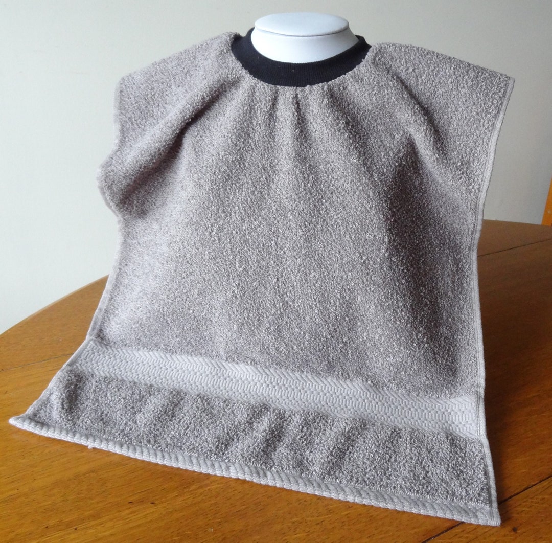 Toddler and Baby Bibs, Gray Pullover Towel Bib, Ribbed Neck Bib With