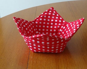 Bowl Cozy, Red and White Polka Dot Bowl Holder, Microwave Safe Bowl Cozy