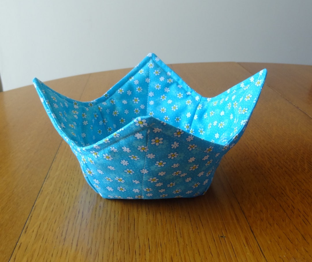 Microwave Safe Bowl Cozy Light Blue and White Calico Floral Bowl Holder