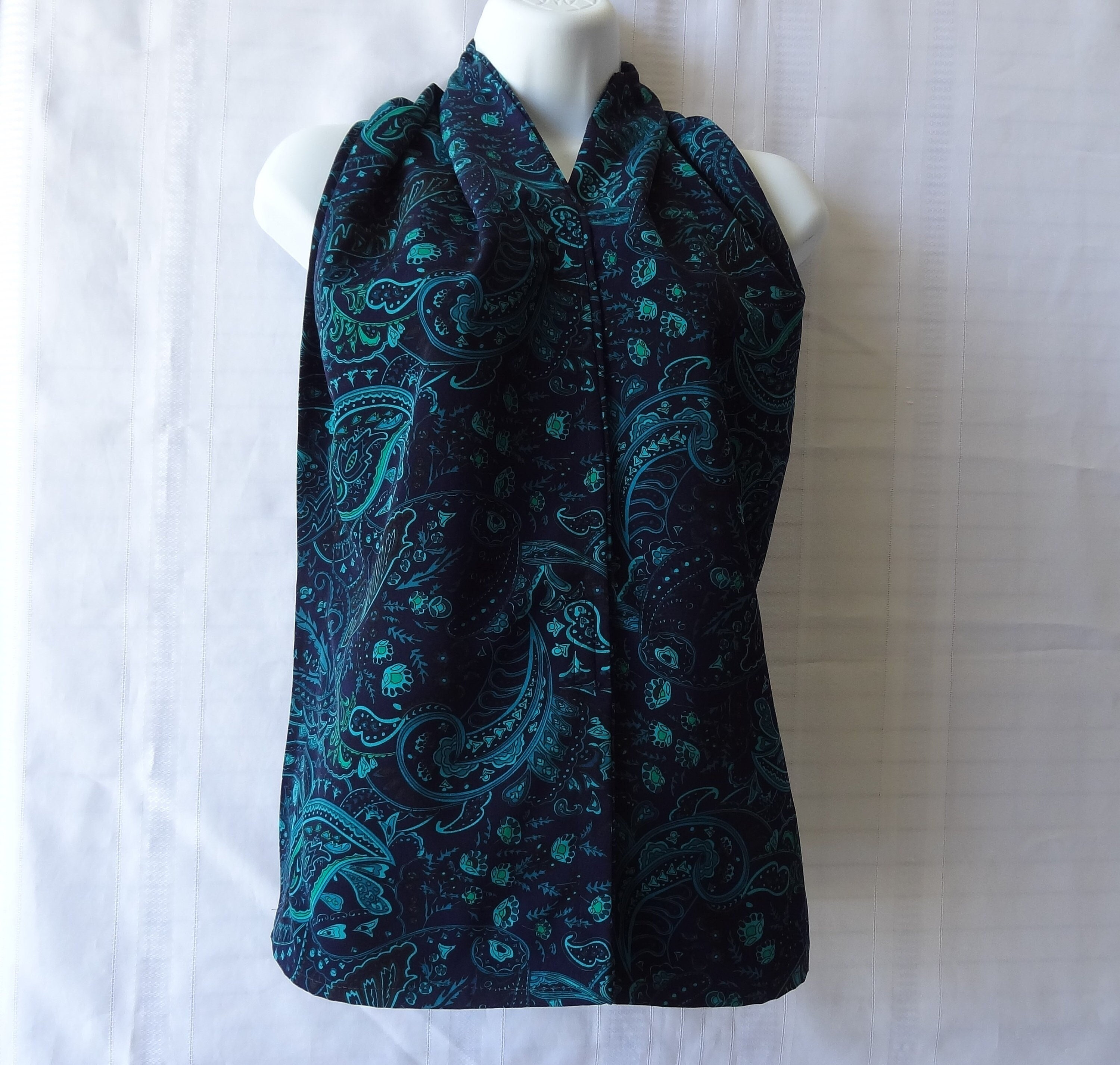 Adult Bib for Women, Polyester Teal Paisley on Blue-Black Dignity Dining Scarf