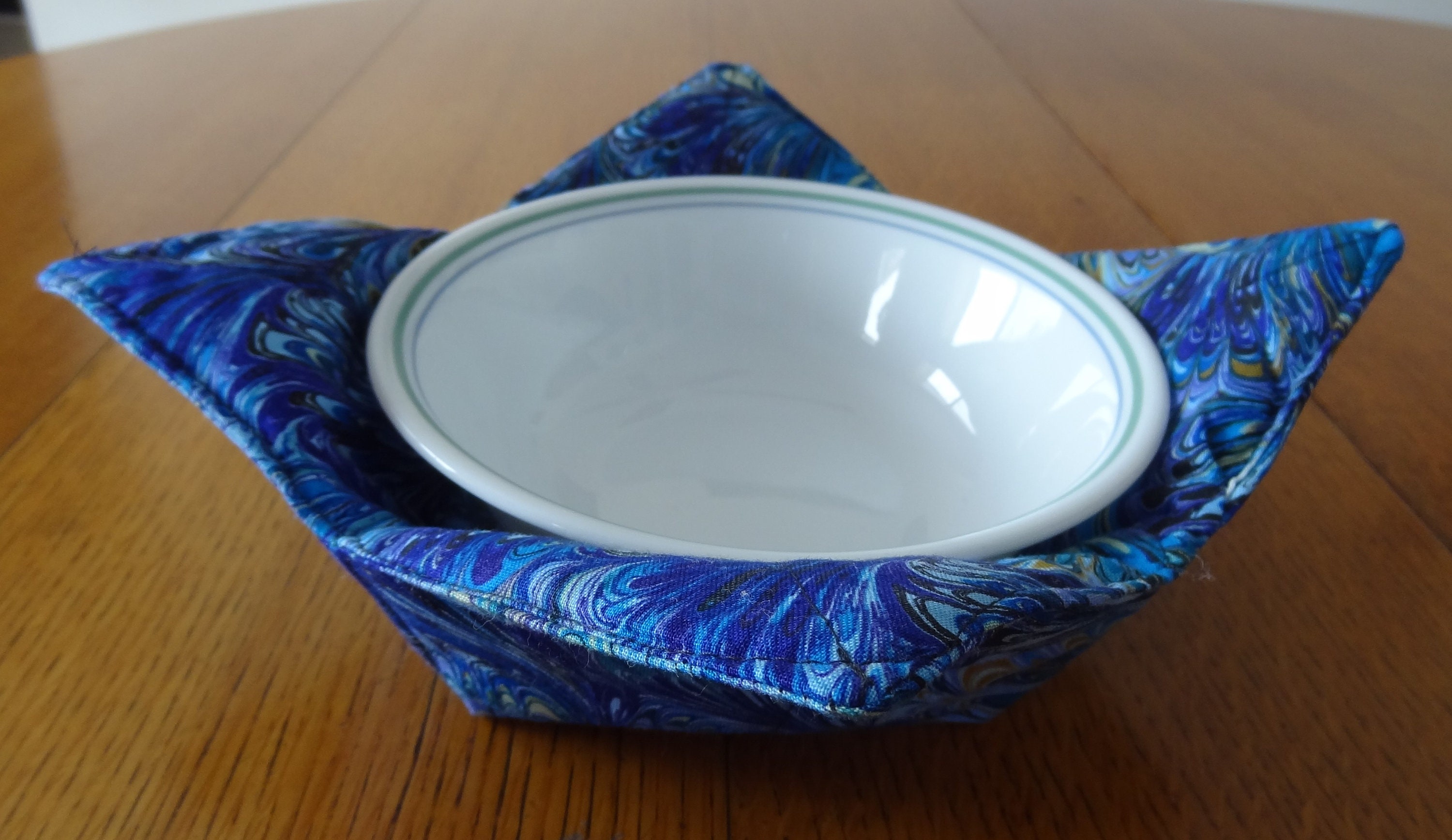 Microwave Safe Bowl Cozy Blue Peacock Bowl Holder Etsy
