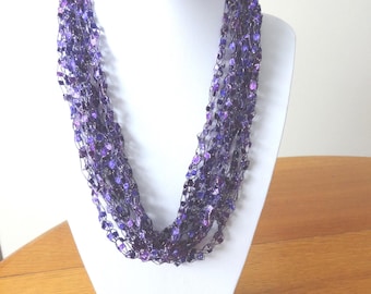 Purple and Silver Lightweight Crocheted Italian Ladder Yarn Necklace