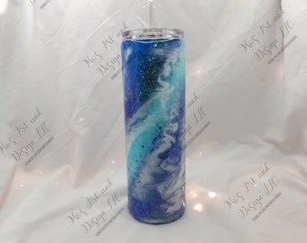 Ocean Glitter Tumbler Various Sizes Available/Ocean Inspired Epoxy Tumbler/Blue Tumbler Cup/Glitter Tumbler/Summer Themed Tumbler