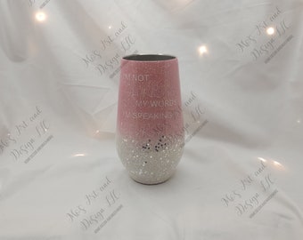 Pink and White Sparkle Wine Tumbler/Made To Order/Various Size Options Available/Custom Tumbler/Color Changing In The Sun (Pink To Purple)