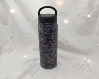 Bottiglia d'acqua glitterata nera e multicolore/Bicchiere pronto all'uso/Bottiglia d'acqua da 20 oz/Disponibile per la spedizione/Personalizzazione disponibile