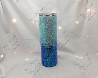 Dark And Light Blue Glittered Ombre Tumbler/Ready To Ship Tumbler/30 oz Skinny Tumbler/Personalization Available