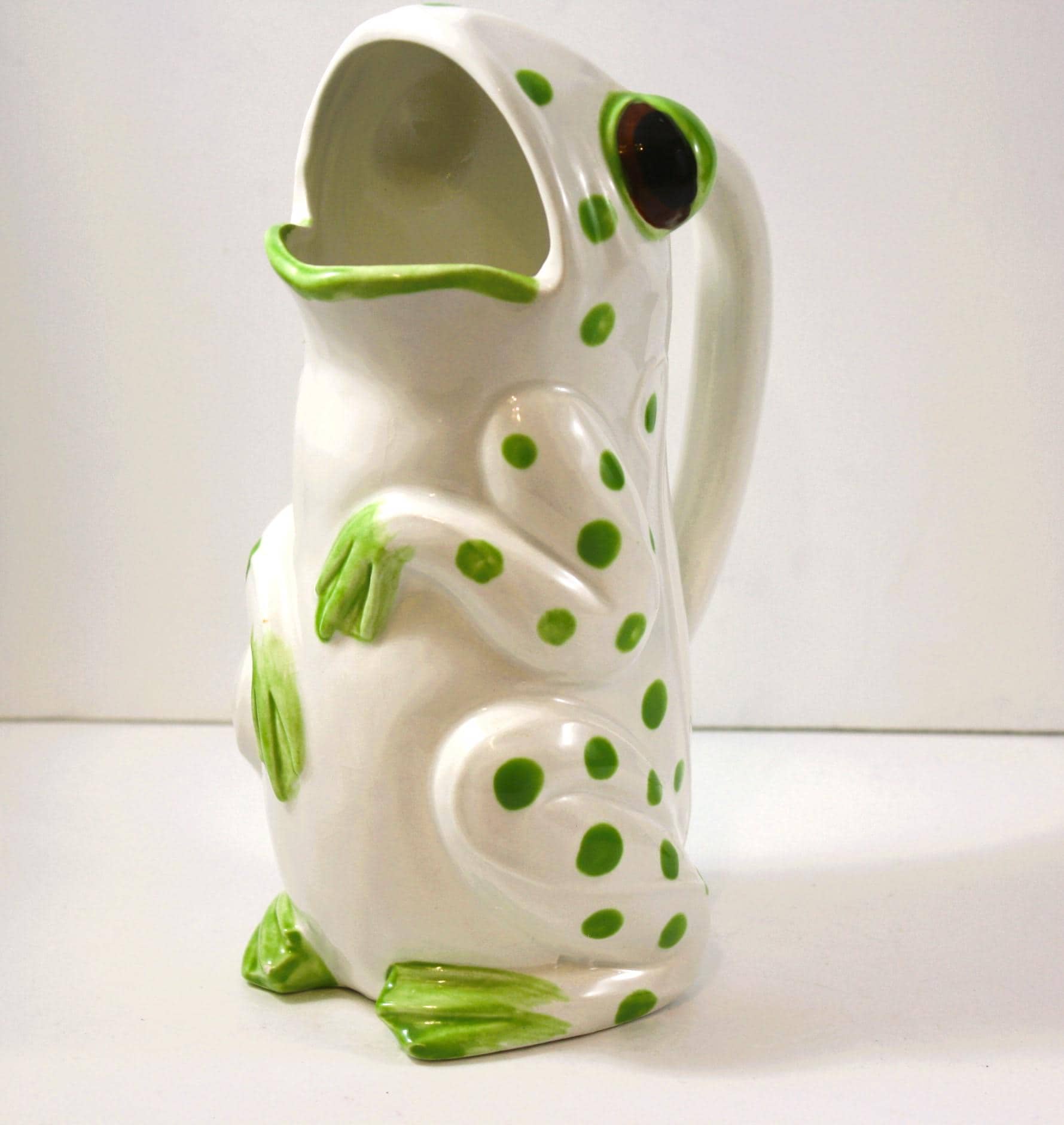 Schmid Design Folio Frog Pitcher 1970s White With Green Polka Dots