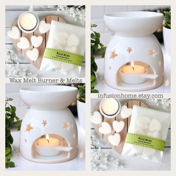 Wax melt burner, white cut out star wax warmer with handmade scented wax melts