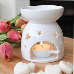 Wax melt burner, white cut out star wax warmer with handmade scented wax melts