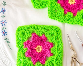 Easy Flower Crochet Granny Square Pattern Motif (PDF Download)