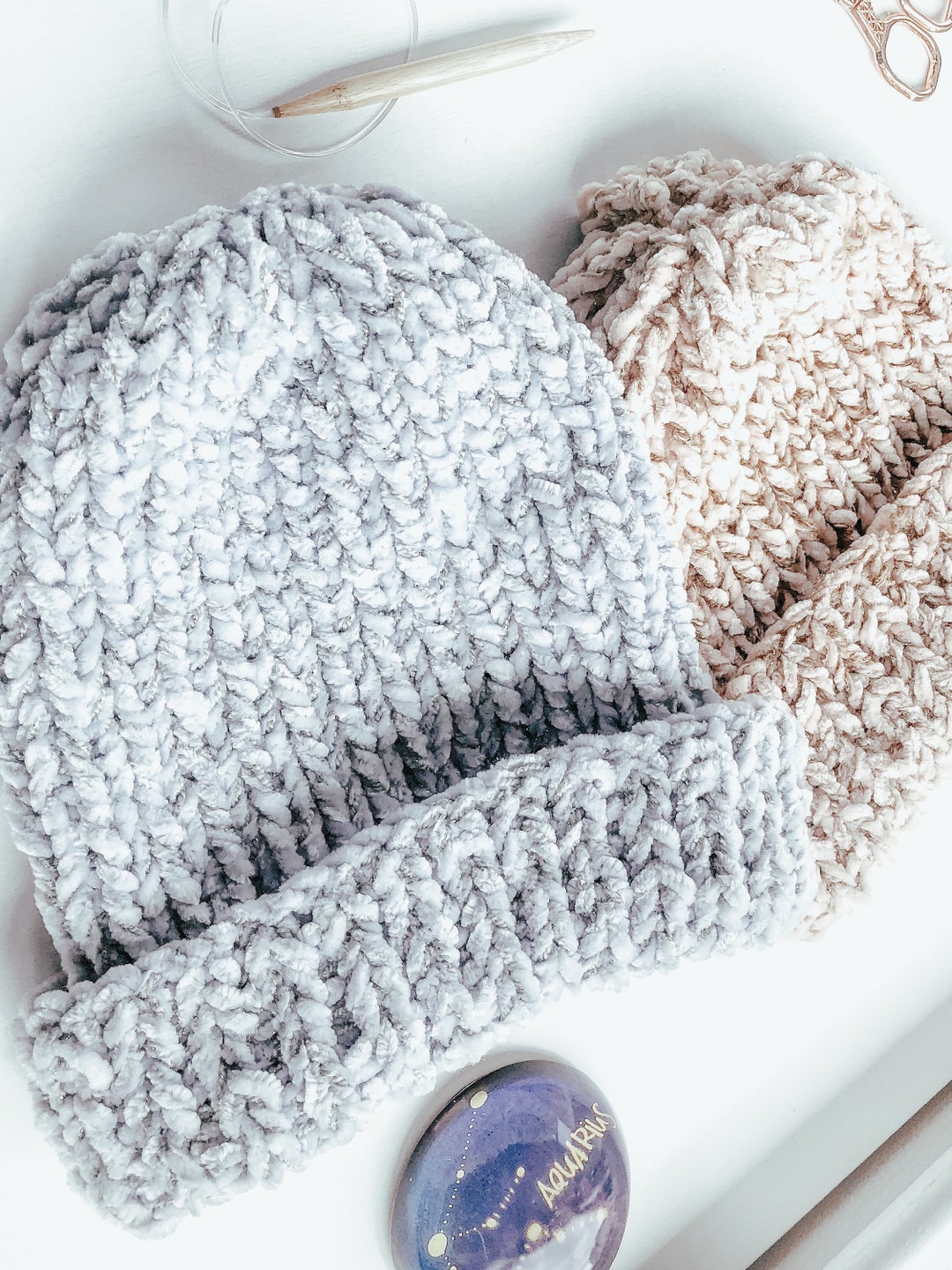 Velvet Knit Beanie Pattern Easy Beginner Chunky Hat (PDF Digital) - Etsy