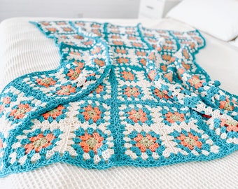 Coastal Cottage Blanket Crochet Pattern PDF | Granny Square Throw Blanket, Beginner Crochet Pattern, Colorful Cottage Decor