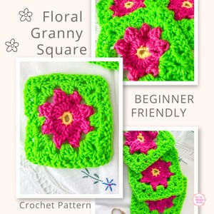 Floral Granny Square Pattern - PDF download - Crochet Flower Square - Floral Crochet Square - Flower Granny Square Pattern for Blankets Bags