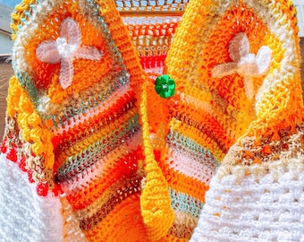 Crochet Rainbow Cardigan: Handmade Festival Outfit, Whimsical Colorful Layer (Size XS/S)