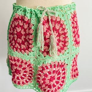 Crochet Summer Skirt – Pretty Fun Colors - Handmade 100% Cotton - Glitter Drawstring Closure - Adjustable Waistline - Lightweight Mini Skirt