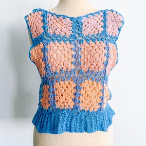 Ombre Cotton Crochet Top – Boho Vest with Dropped Arm Holes - Handmade Crochet – 100% Cotton Summer Top – Lightweight - Granny Square Detail