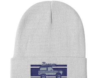 1966-1974 Ford Bronco Embroidered Beanie Breathable cotton blend Beanie, Bronco Gift for Dad. Ford Bronco Hat Snow Hat