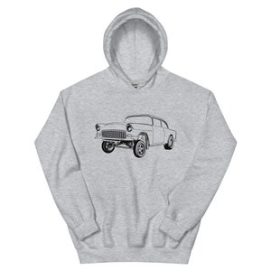 Tri-Five Chevy Gasser Hoodie – 55 56 57 Custom Race Car Sweatshirt Gift for Dad, Husband – Vintage Drag Racing Chevy Apparel