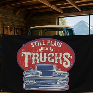 1961 Chevy Custom Apache Truck Still Plays with Trucks 61 Apache Custom Flag, Garage Art, Wall Art, Gift for Dad, Gift for Husband, C10 Art