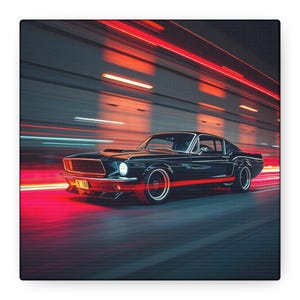 Canvas Art, 1967 Ford Mustang Fastback, Man Cave Decor, Gift for Car Lover, Garage Office Art, 67 Mustang, Matte Stretched 25&quot; Canvas,