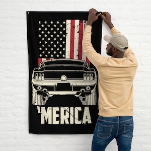 1967 Ford Mustang GT Fastback Custom Flag 34 1/2 X 56 Wall Art, Garage Art, Gift for Him, Mustang Gift, Dad Gift