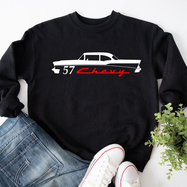 1957 Chevy Belair 57 Bel-Air Classic Car Unisex Sweatshirt, Line Art, Geschenk für Mann, Geschenk für Jungs