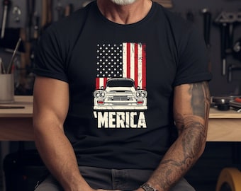 1959 Chevy Truck Apache, Fleetside &#39;Merica Short-Sleeve Unisex T-Shirt, Gift for Dad, Classic Chevy Truck Tee, Gift for Husband