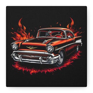 Canvas Art, Vintage Chevy Fathers Day Gift, 1957 Belair Rockabilly Wall Decor, Gift for Dad, Matte Print, Stretched, 1 25 Inch, Gift for Guy