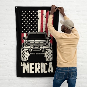 2021-2022 Ford Bronco &#39;Merica Custom Flag, Garage Wall Art, Bronco Art, Bronco Wall Art, Gift for dad, Gift for Husband, Bronco Wall Decor