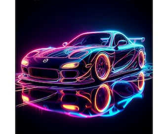 Mazda RX-7 FD Car Poster, Neon Automotive Art