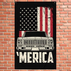 1973 Chevy C/K 10 Series Truck Square Body Merica Flag, Classic Garage Art Wall, Gift for Husband