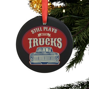F100 Pickup Truck Christmas Acrylic Ornament with Ribbon, Classic Car Xmas tree decoration, Vintage Mustang Ornament