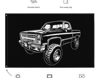 1986 Chevrolet C10 4X4 Truck Benutzerdefinierte Flaggenwandkunst, Garagenwandkunst, Geschenk für ihn, Geschenk für Papa