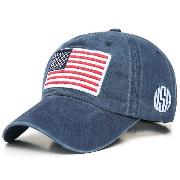 Embroidered USA Men's American Flag Trucker Hat 100% Cotton Trucker USA Flag Adjustable Cap New Clearance Black Friday Sale