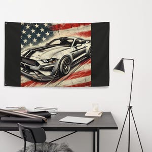 2024 Mustang Sketch Art Custom Flag, Car Art, Man Cave Art, Gift for Dad, Gift for Husband, Mustang gift, Car Wall Art