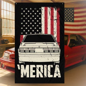 1987 Ford Mustang GT 5.0 GT Hatchback Merica Style Custom Flag, Wall Art, Garage Art, Mustang Art