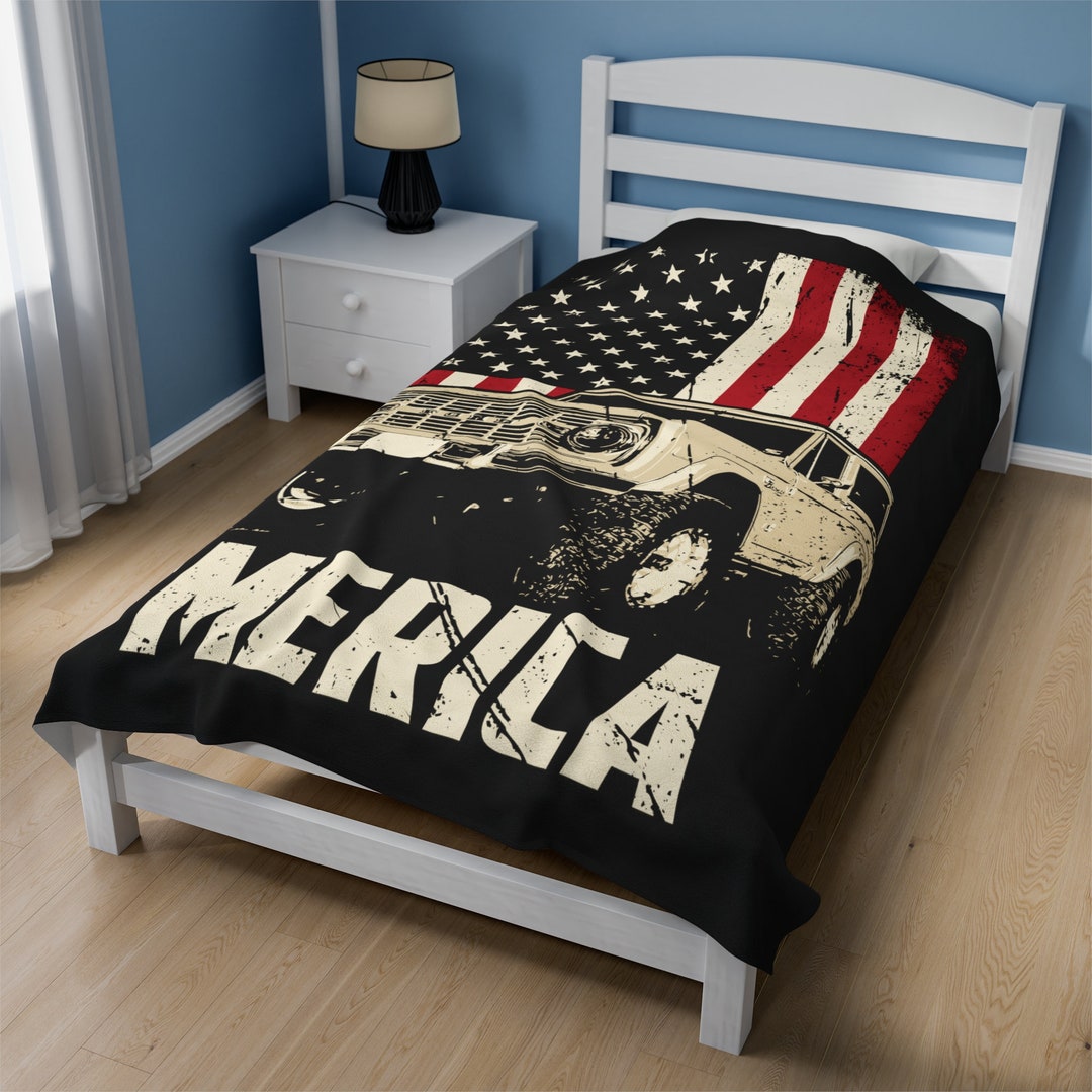 196677 Ford Bronco 'merica Custom Throw Blanket Velveteen Plush